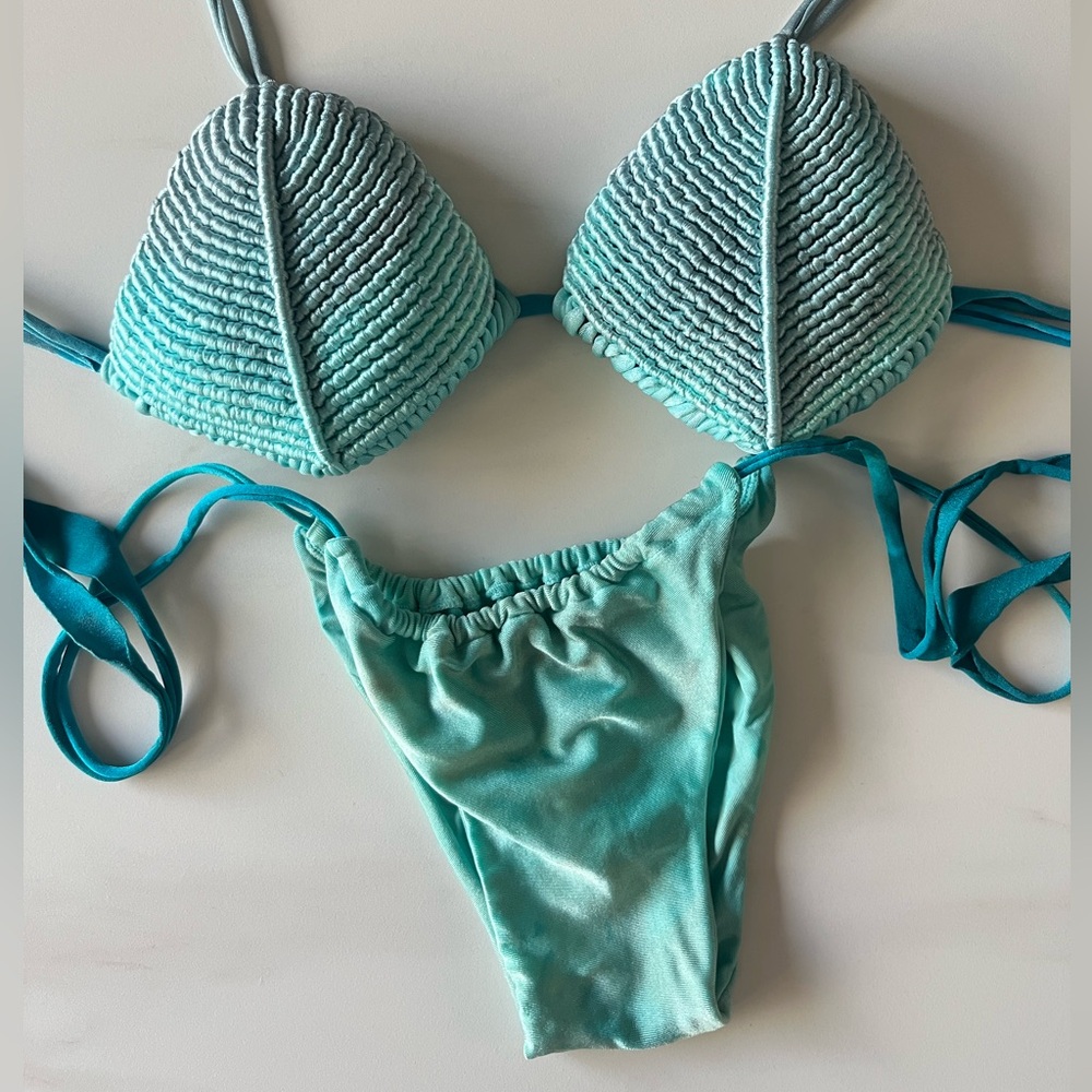 Exclusive handmade swimsuits in blue available in sizes S, M, L.